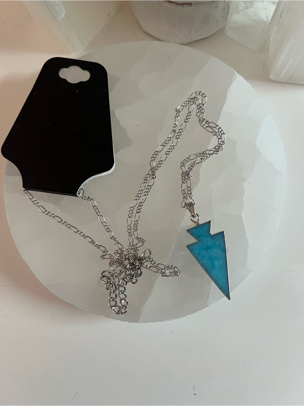Silver and Blue Arrowhead Pendant Necklace - Picture 1 of 4